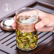 日式锤纹玻璃茶杯月牙绿茶杯过滤泡茶杯家用透明杯子花茶杯办