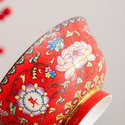 结婚陪嫁敬茶杯茶具套装对碗红色陶瓷珐琅彩喜碗餐具中式新人碗筷