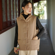 棉麻女装秋冬中式棉马甲女中国风复古坎肩外穿亚麻背心外套