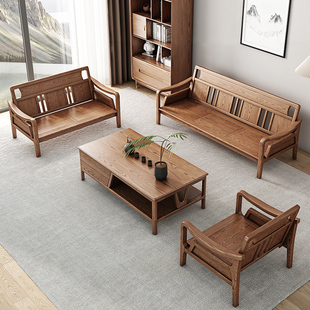 北欧三人位沙发实木布艺冬夏两用客厅新中式科技布沙发白蜡木家具