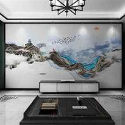 现代中式抽象水墨沙发，书房客厅影视，墙布定制电视背景墙壁纸壁画