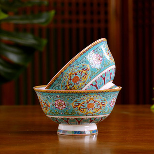 景德镇陶瓷器碗中式家用骨瓷米饭碗面碗福寿碗定制仿古高脚碗