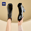 HLA/海澜之家女鞋高跟短靴女2024舒适方头时尚百搭粗跟踝靴女