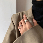 钛钢套装组合戒指ins潮冷淡风，气质开口食指，戒男女时尚金属感指环