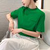 绿色半高领t恤女短袖，打底衫宽松内搭半袖欧货2024年中领纯棉