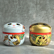 日本招财猫茶叶罐日东家用茶罐金属薄钢板材质，密封好不生锈