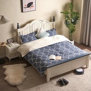 美式轻奢法式复古实木床，雕花卧室双人床，1.8m米奶油白床头柜简约形