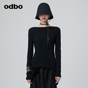 odbo/欧迪比欧时尚设计一字领羊毛针织衫女秋冬季套头修身打底衫
