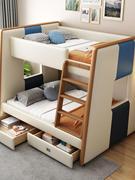 子母床上下床现代简约双层床儿童床多功能储物高低床软包实木