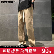 vishow2023春秋窄版长裤松紧腰，纯色百搭时尚男士长裤休闲裤