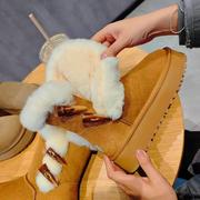 雪地靴女款冬季2023加绒加厚增高厚底牛角扣东北中筒保暖棉鞋
