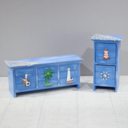 地中海风格木质小柜子桌面小摆件海洋风复古装饰收纳盒子摆设道具