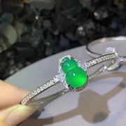 缅玉石葫芦手镯原创设计珠宝，满绿色(满绿色)媲美翡翠高冰种女s925银镯子