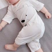 日本宝宝睡衣莫代尔连体夏季短袖春秋长袖睡袋婴儿男童儿童空调服