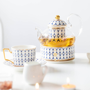 花茶壶套装家用陶瓷蜡烛台，加热玻璃煮茶壶水果壶英式北欧下午茶具