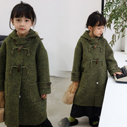 韩国童装2023儿童双面羊绒，大衣男女童，牛角扣中长款架加厚外套
