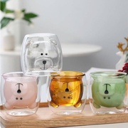 高硼硅玻璃彩色内胆创意小熊造型玻璃杯透明隔热双层奶茶饮料杯