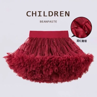 法国女童tutu裙二代红色半身裙儿童蓬蓬裙女宝宝婴儿裙子突突裙