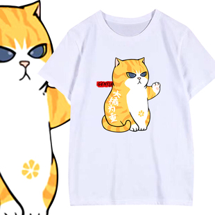 橘猫短袖大橘为重半袖男猫咪日系卡通猫图案可爱男生潮定制T恤衫