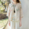 念江南新中式苎麻高端女装原创上衣，设计小众圆领禅意复古棉麻衬衫