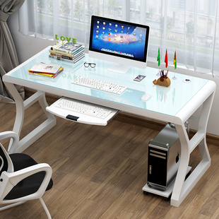 简易台式电脑桌简约家用卧室，游戏桌学习书桌钢化玻璃经济型电脑桌