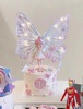 贝拉公主蛋糕装饰摆件粉色芭蕾舞，裙女孩刺绣，蝴蝶带灯女生生日插件