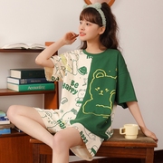 夏季睡衣女纯棉可爱韩版卡通，短袖薄款两件套装大码春秋学生家居服