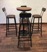 厂铁艺复古高脚椅吧台凳实木桌椅，组合咖啡厅奶茶店酒吧圆方桌皮销