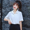 衬衣女夏2024韩版宽松套头，方领工作服气质，职业短袖雪纺白衬衫