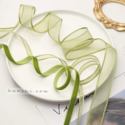 法式森系草绿色纱带丝带，手工diy发饰，蝴蝶结发夹材料制作发卡包装