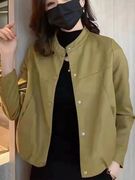立领皮衣外套，女短款休闲韩版修身显瘦小个子，机车春秋pu皮夹克