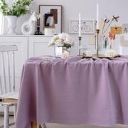 ins风法式新年桌布纯紫色棉麻 文艺复古结婚宴会布置拍照装饰台布