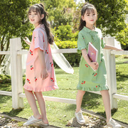 刺绣樱桃女童连衣裙2024夏季儿童装polo衫裙，女孩夏装公主裙子