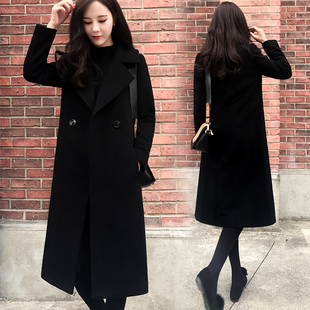 韩版黑色毛呢外套女2023流行赫本风小个子中长款加厚呢子大衣