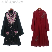 古着vintage日本制羊毛呢，丝绒真丝复古秋冬款，洋装长袖显瘦连衣裙