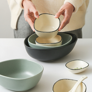 驼背雨奶奶家用日式米饭碗单个早餐麦片碗北欧泡面碗陶瓷汤碗套碗
