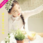 韩国童装2023春秋女童T恤公主蕾丝花边领纯棉打底衫长袖百搭上衣