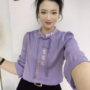 新中式衬衫女中袖春款2024女装国风刺绣上衣百搭中国风衬衣