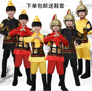 古代士兵儿童演出服装，男女盔甲将军兵马俑古装花木兰，戏曲表演兵服