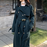 重工！英伦复古风衣中长款经典墨绿色垂感气质英伦战壕外套女
