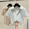 白色v领短袖t恤女夏季欧货高级感修身polo翻领高腰短款上衣潮