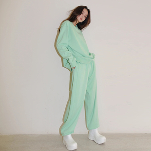 运动休闲套装女2022秋冬绿色卫衣韩版时尚显瘦减龄两件套洋气