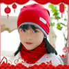 纯棉儿童红色新年帽围巾，女宝宝男童中国风潮，幼儿套头护耳包头帽子