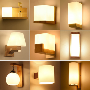 日式LED实木墙壁灯现代简约卧室床头灯具北欧创意客厅楼梯过道灯