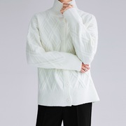韩国INS白色高领毛衣男女秋冬厚款宽松纯色针织衫开衫外套免烫潮