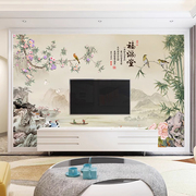 新中式2023山水画竹子花鸟8d客厅电视背景墙纸，壁画影视墙壁布壁纸