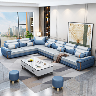 北欧科技布沙发(布沙发)现代简约客厅家具大小户型21转角乳胶布艺沙发