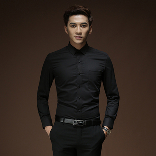 衬衫男士长袖修身韩版黑色正装免烫，寸衫西装抗皱商务休闲工装衬衣