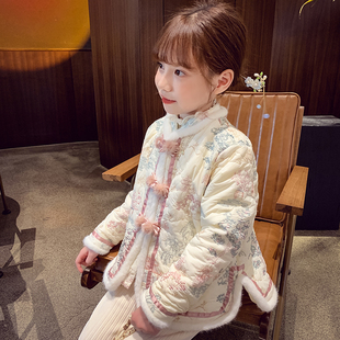 女童中国风唐装棉袄冬装2023儿童夹棉保暖上衣小女孩加绒外套