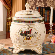 陶瓷米桶米缸欧式陶瓷，米缸米桶20斤10公斤装家用厨房收纳盒带盖密